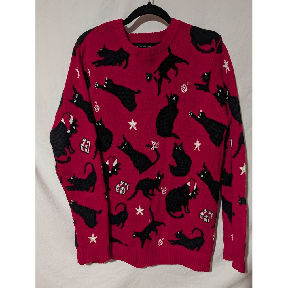 Blizzard Bay Cat Sweater Women's Small Pink Black Novelty Knit Christmas Cats
